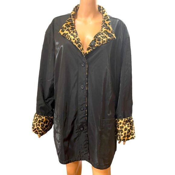 DENNIS BASSO Leopard Print & Shimmery Black Reversible Jacket XXL - Picture 2 of 15